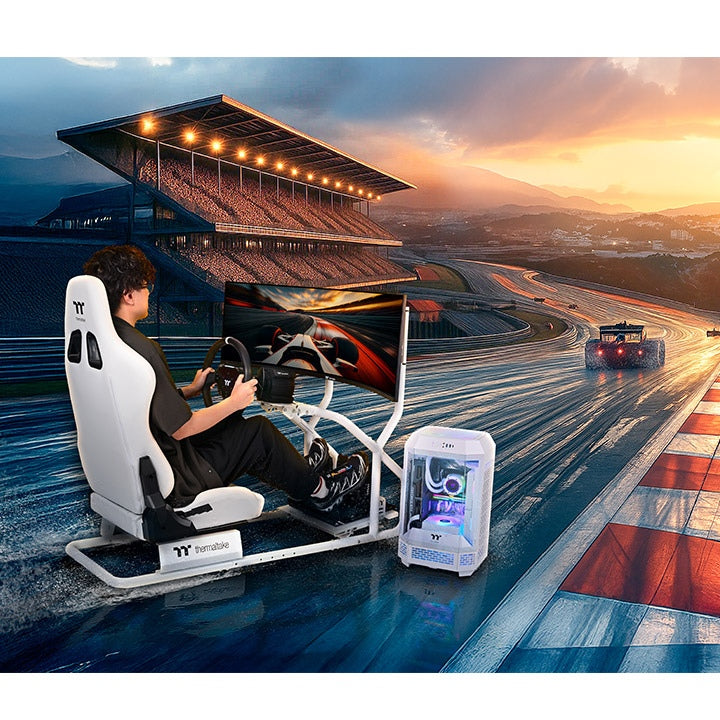 Thermaltake GR300 Snow – Bildschirmhalterung für Simulationscockpits – Weißer Stahlrahmen – Verstellbar – Kompatibel mit Bildschirmen von 32" bis 55"