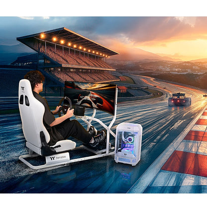 Thermaltake GR300 Snow – Bildschirmhalterung für Simulationscockpits – Weißer Stahlrahmen – Verstellbar – Kompatibel mit Bildschirmen von 32" bis 55"