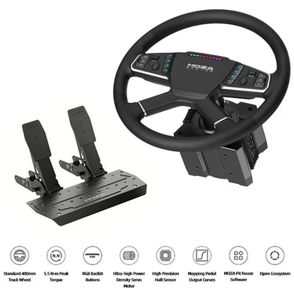 Moza Racing Trucking Bundle for PC – 400mm Truck Steering Wheel + R5 5.5Nm Direct Drive Base + Pedals – Truck Driving Simulator