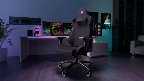Corsair TC200 Fabric Gaming Chair, Standard Shape (Durable Support, Soft Fabric Upholstery, Integrated Foam Lumbar Support, 4D Armrests) Black/Black
