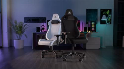 Corsair TC200 Fabric Gaming Chair, Standard Shape (Durable Support, Soft Fabric Upholstery, Integrated Foam Lumbar Support, 4D Armrests) Black/Black