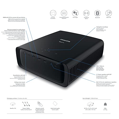 Philips NeoPix 520, True Full HD projector with integrated Android TV, Chromecast and HDMI connection, Black