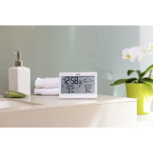 Hama Radio-controlled Weather Station with Clock, Thermometer, Alarm Clock and Frost Alarm (with outdoor sensor, range 50 m) White