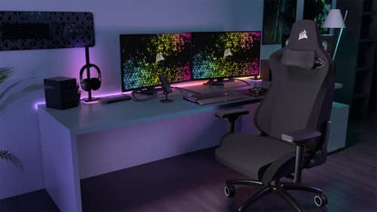 Corsair TC200 Fabric Gaming Chair, Standard Shape (Durable Support, Soft Fabric Upholstery, Integrated Foam Lumbar Support, 4D Armrests) Black/Black