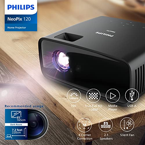 Philips NeoPix 120, Mini-projecteur True HD 720p au Design Ultra-Silencieux et Ultra-Compact avec Son 2.1